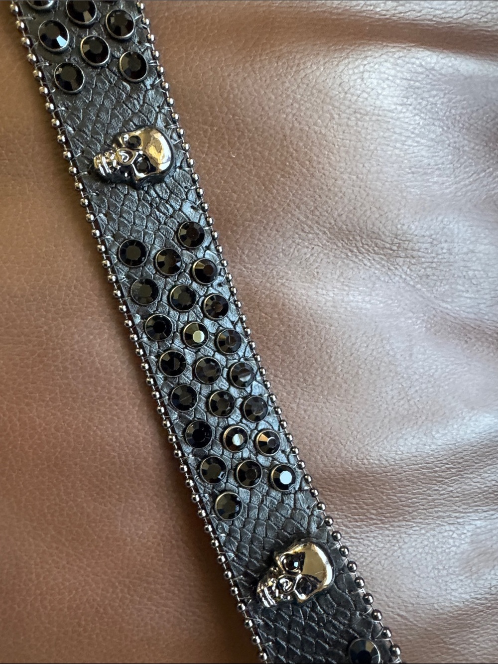 Studded Skull Rhinestone Belt with Decorative Buckle Western, Cowgirl, Gothic - Picture 7 of 9